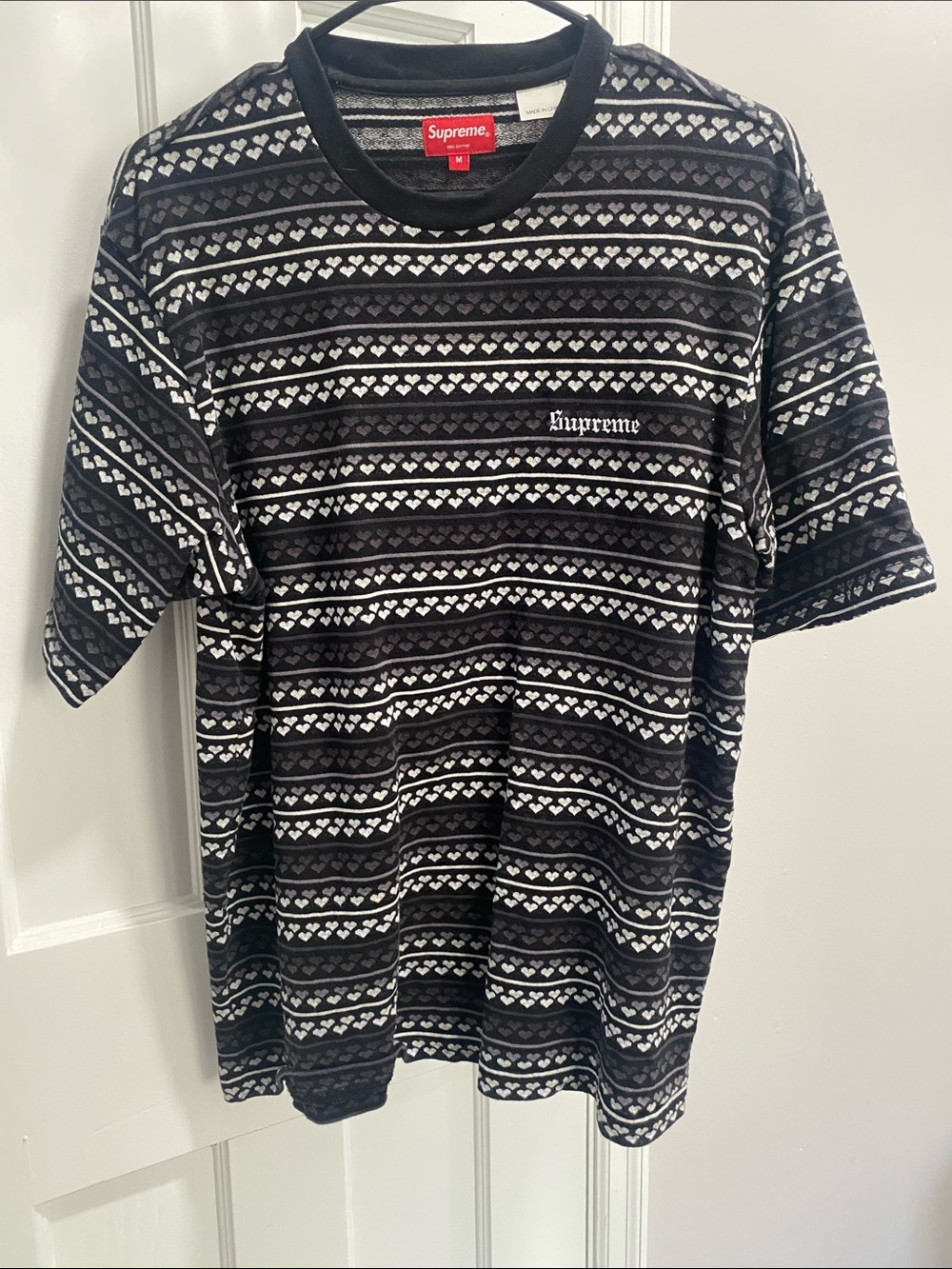 Supreme Black & White Heart Stripe Crew Tee